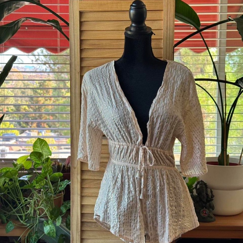 Victoria's Secret Cream and Gold Sheer Blouse